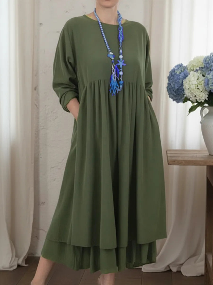 Women's Long Sleeve Midi Dress – Relaxed Everyday Shirt Dress