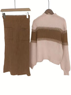 Women's Ribbed Knit Skirt Set – High Neck Sweater Co-Ord