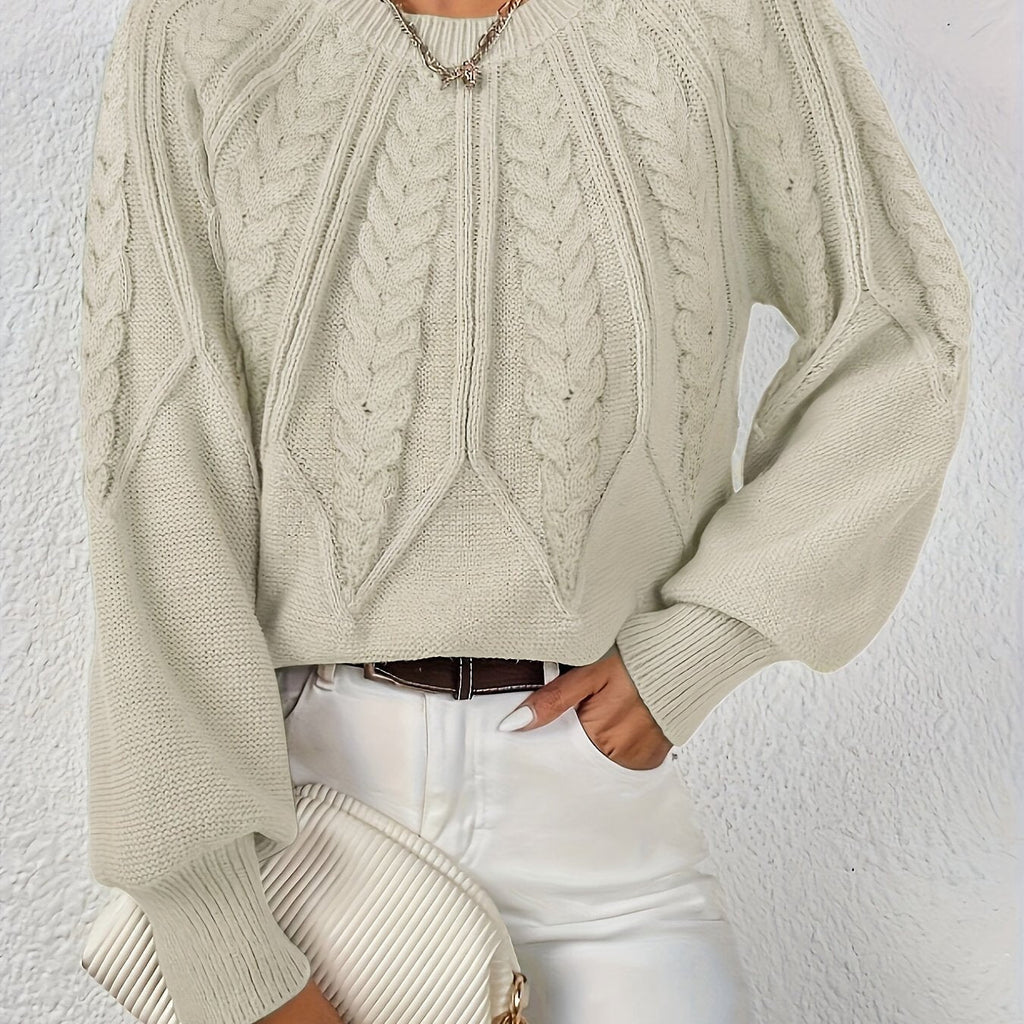 Women's Cable Knit Winter Sweater – Statement Lantern Sleeve Sweater