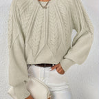 Women's Cable Knit Winter Sweater – Statement Lantern Sleeve Sweater