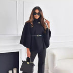 Women's Belted Cape Coat – Flowy Butterfly Sleeve Long Overcoat