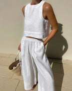 Women's High Waist Pants Set – Crop Top & Wide Leg Summer Co-Ord Set