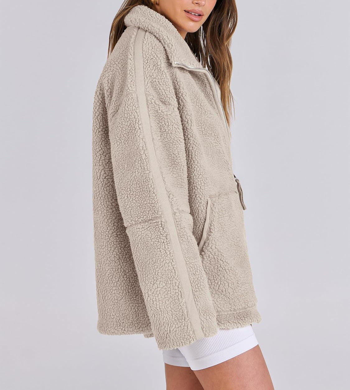 Women's Oversized Fleece Winter Jacket – Warm Zip-Up Jacket