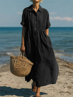 Women's Button Front Summer Dress – Short Sleeve Flowy Day Dress
