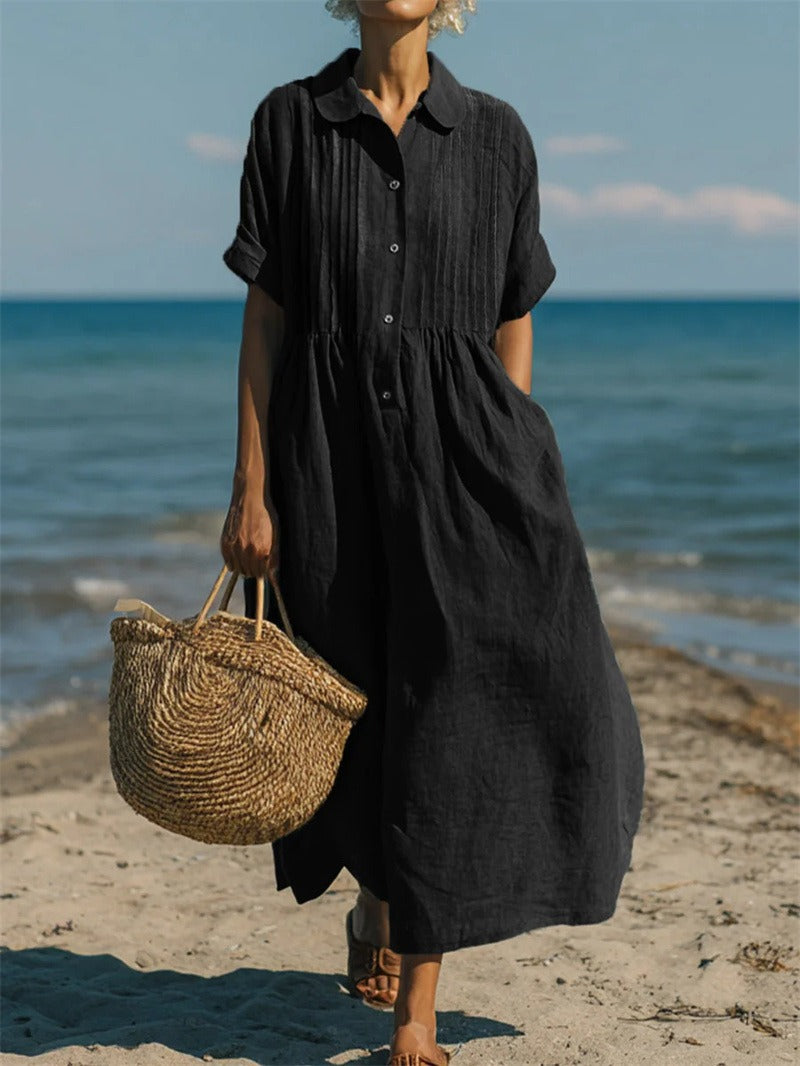 Women's Button Front Summer Dress – Short Sleeve Flowy Day Dress