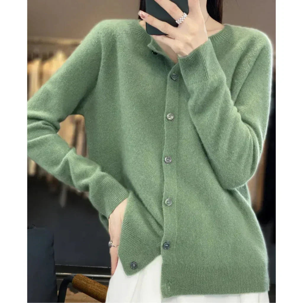 Women's Round Neck Button Cardigan – Lightweight Long Sleeve Cardigan