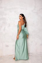 Women's Pleated Wedding Guest Dress – Flowy Formal Maxi Dress