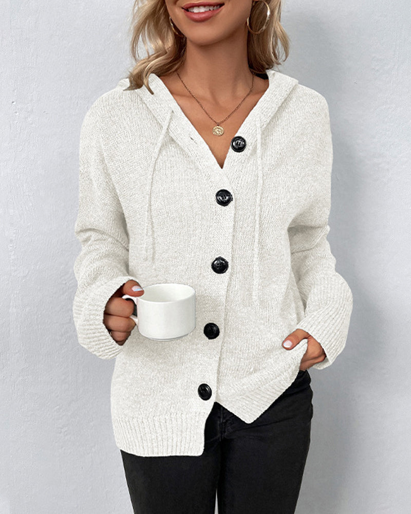 Women's Lace-Up Hooded Cardigan – Casual Long Sleeve Cardigan