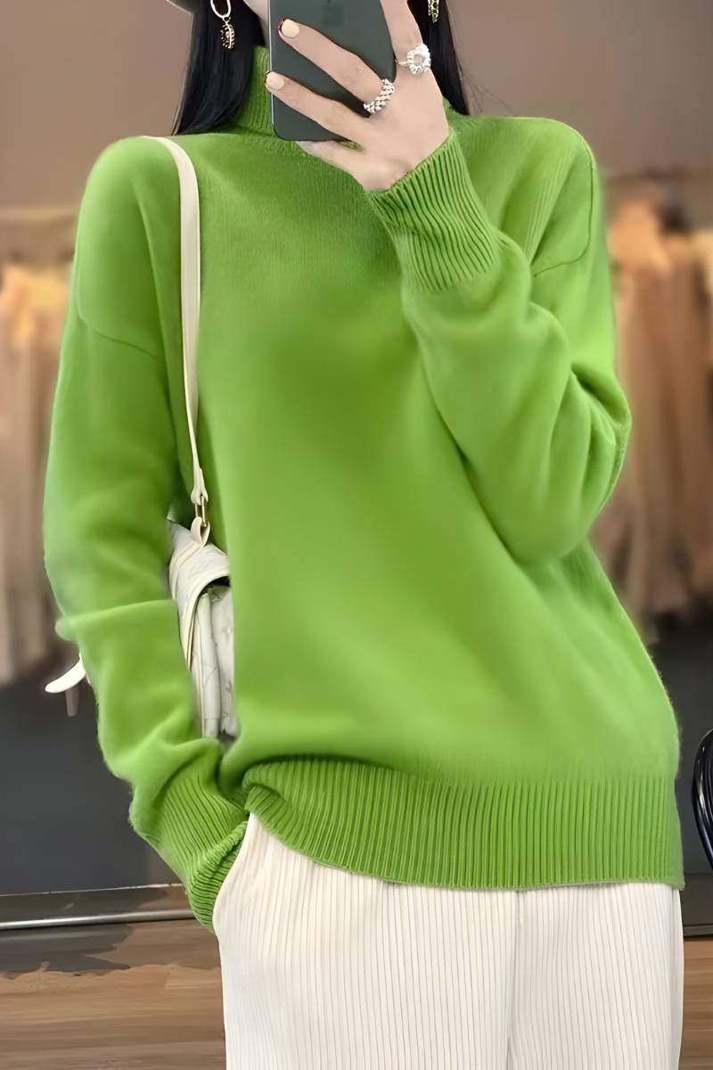Women's High Neck Roll Neck Sweater – Long Sleeve Knit Pullover