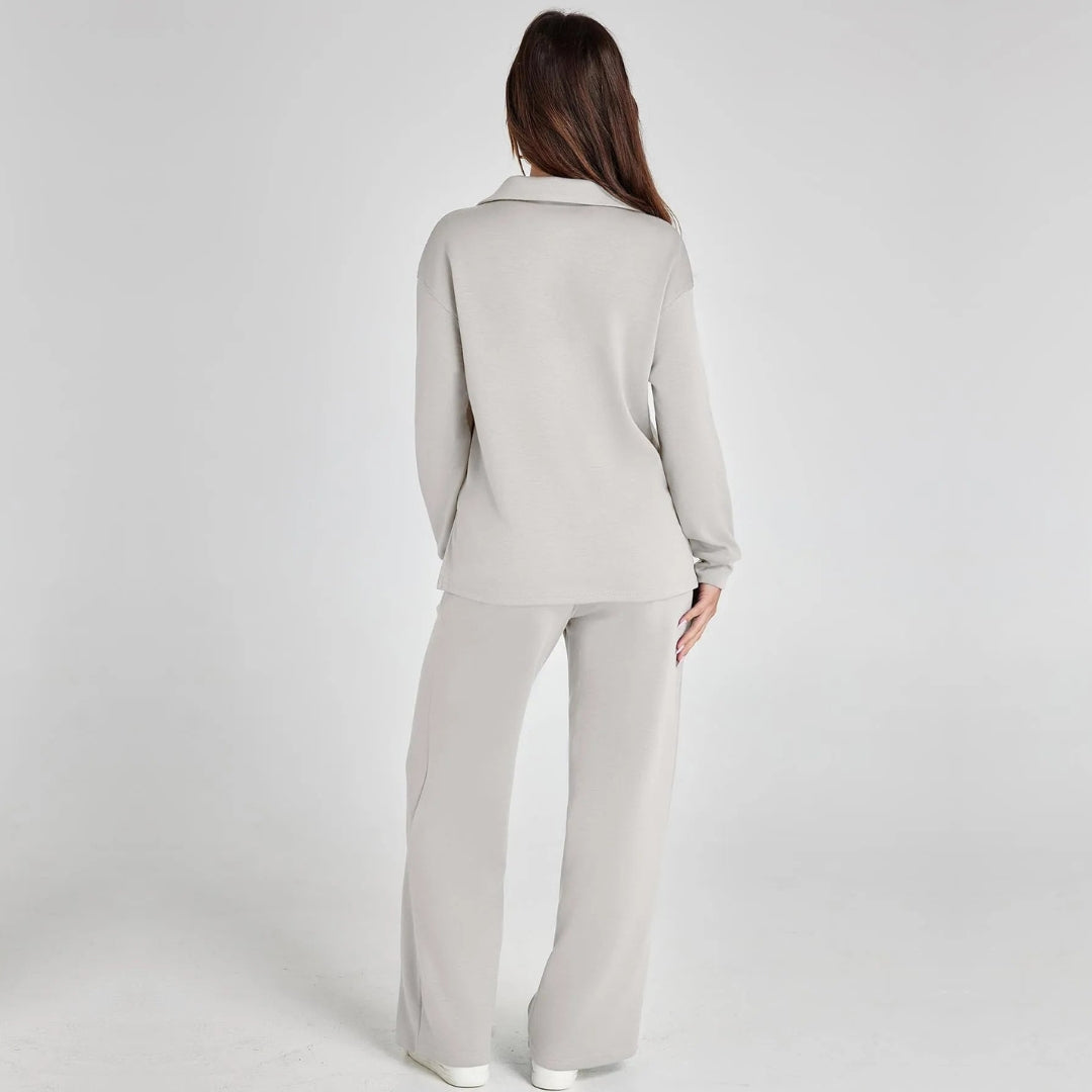 Women's Relaxed Lounge Set – Oversized Wide Leg Two-Piece Outfit