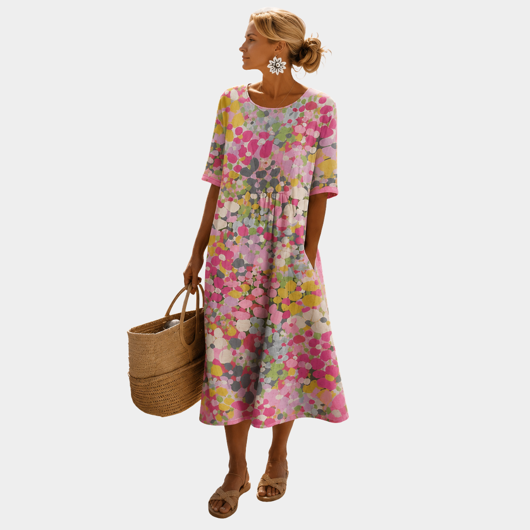 Women's Floral Summer Midi Dress – Relaxed Flowy Dress