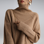 Women's Diamond Knit Sweater – Roll Neck Jumper