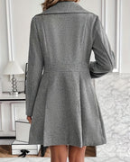 Women's Pleated Long Coat – Tailored Button Front Winter Overcoat