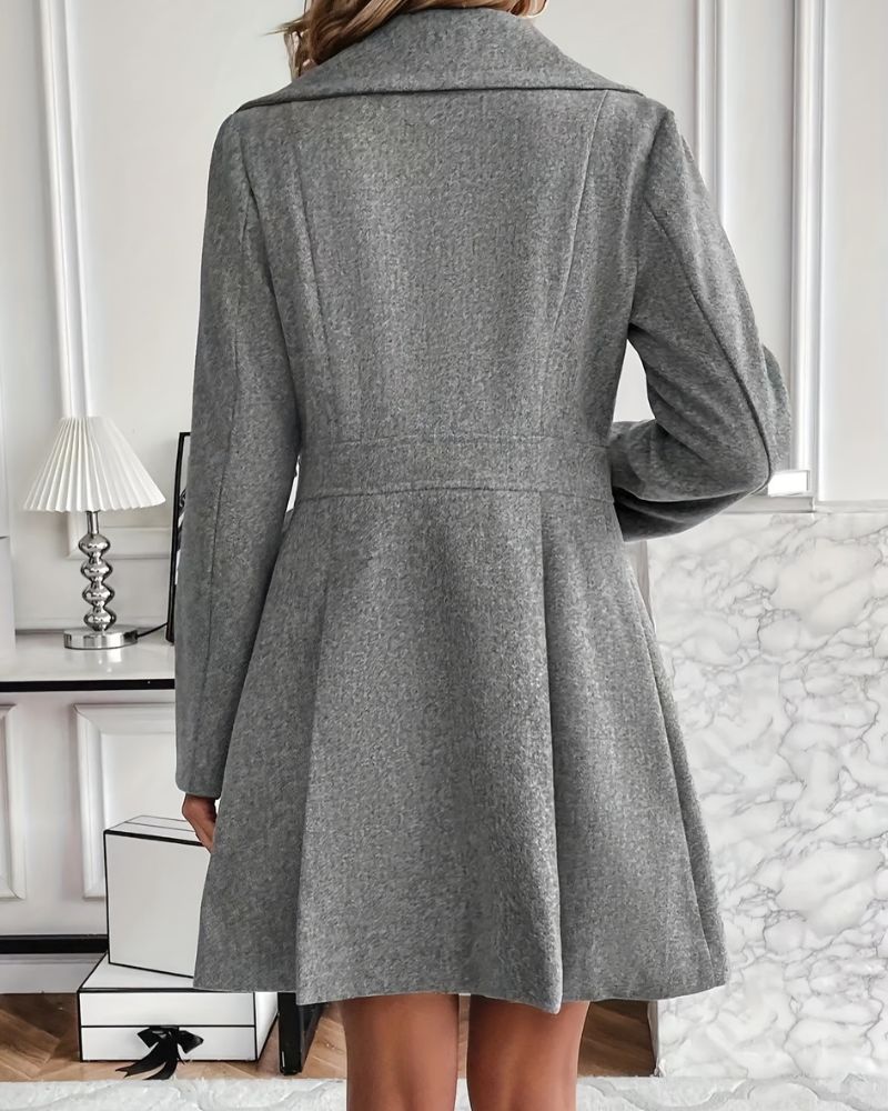 Women's Pleated Long Coat – Tailored Button Front Winter Overcoat