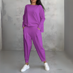 Women's Crew Neck Pants Set – Long Sleeve Relaxed Lounge Set