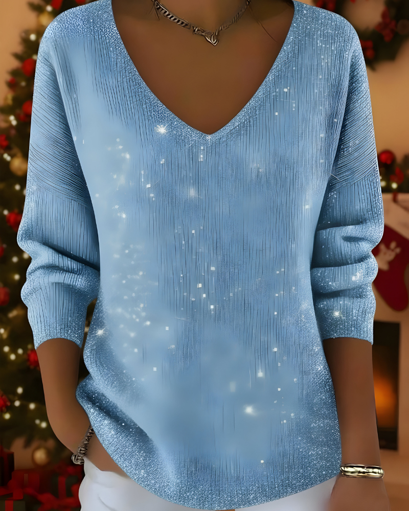 Women's Shimmer Ribbed Sweater – Glitter Long Sleeve Knit Pullover