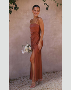 Women's Strappy Evening Maxi Dress – Fitted Side Slit Formal Dress
