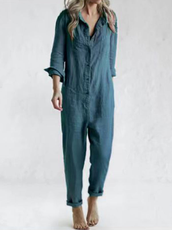 Women's Full Length Jumpsuit – Relaxed Long Sleeve Occasion Jumpsuit