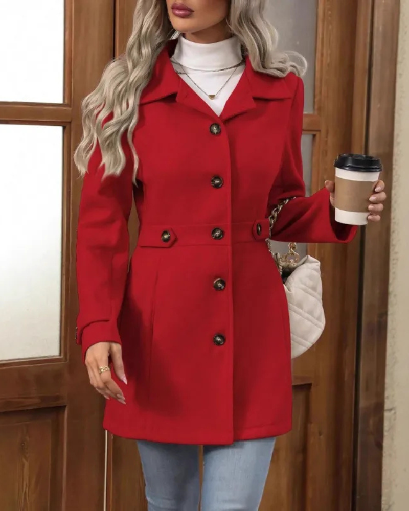 Women's Long Tailored Coat – Classic Button Front Overcoat
