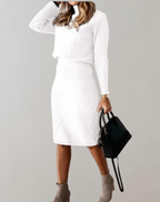 Women's Turtleneck Midi Skirt Set – Fitted Long Sleeve Two-Piece Set
