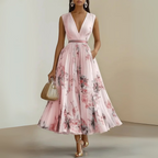 Women's Sleeveless Pleated Maxi Dress – Flowy Formal Occasion Dress