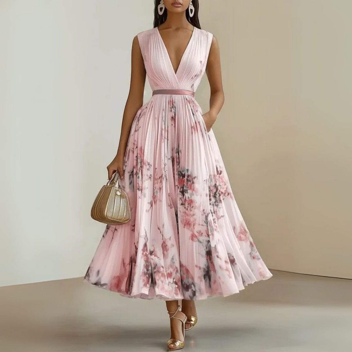 Women's Sleeveless Pleated Maxi Dress – Flowy Formal Occasion Dress