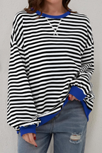 Women's Crew Neck Striped Sweatshirt – Long Sleeve Casual Pullover