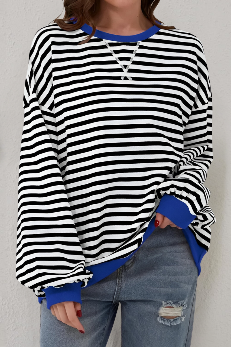Women's Crew Neck Striped Sweatshirt – Long Sleeve Casual Pullover