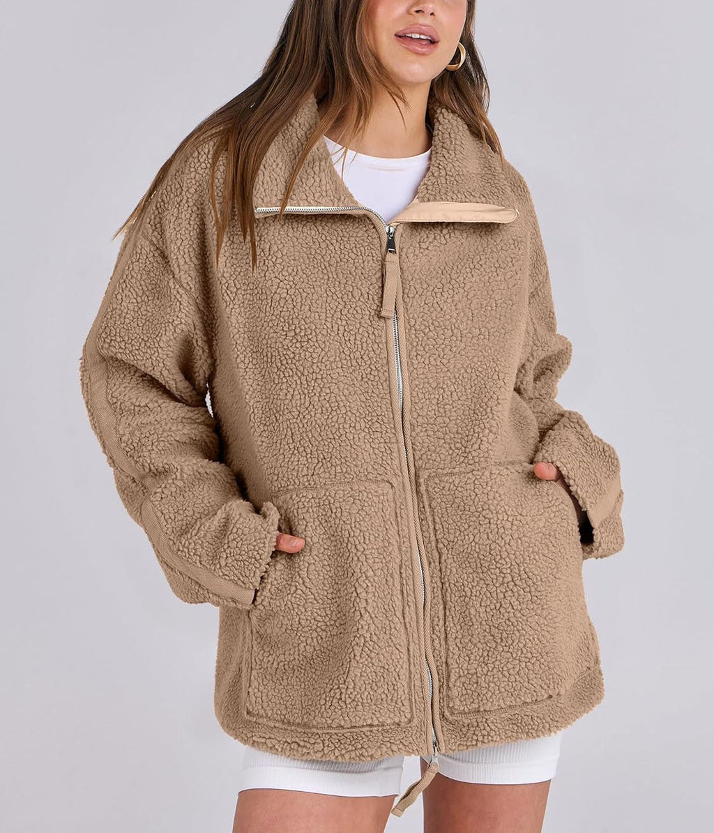 Women's Oversized Fleece Winter Jacket – Warm Zip-Up Jacket