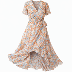Women's Floral Belted Wrap Dress – V-Neck Midi Occasion Dress