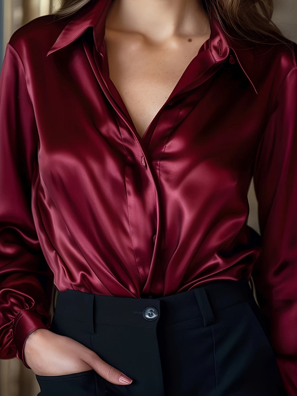 Women's Classic Collar Office Blouse – Tailored Long Sleeve Blouse