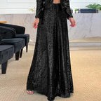 Women's Glitter Sequin Palazzo Pants – High Waist Flared Party Trousers