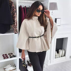 Women's Belted Cape Coat – Flowy Butterfly Sleeve Long Overcoat