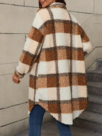Women's Checked Teddy Coat – Oversized Fleece Winter Overcoat