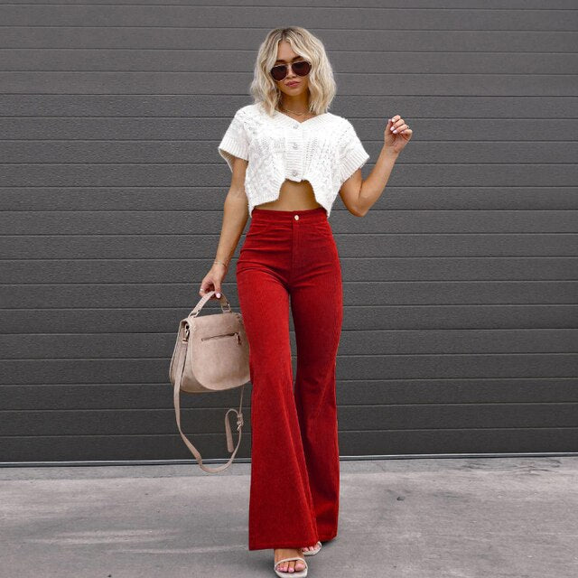 Women's Long Flared High Waist Pants – Retro Style Casual Trousers