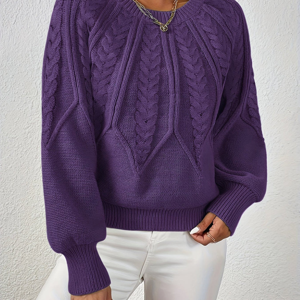 Women's Cable Knit Winter Sweater – Statement Lantern Sleeve Sweater