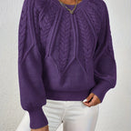 Women's Cable Knit Winter Sweater – Statement Lantern Sleeve Sweater