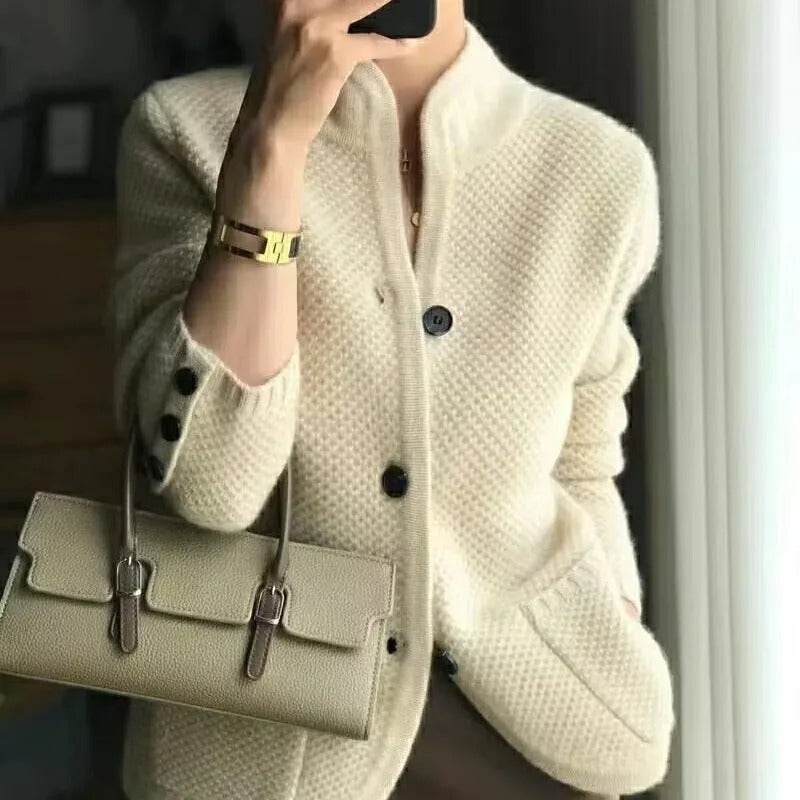 Women's Wool Blend Cardigan – Textured Button Pocket Cardigan