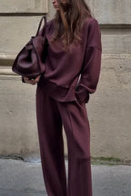 Women's High Neck Knit Set – Wide Leg Sweater Lounge Co-Ord