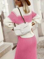 Women's Ribbed Knit Skirt Set – High Neck Sweater Co-Ord
