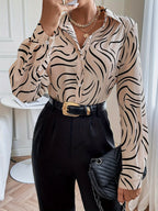 Women's Printed Long Sleeve Blouse – Relaxed Patterned Shirt Blouse