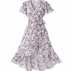 Women's Floral Belted Wrap Dress – V-Neck Midi Occasion Dress