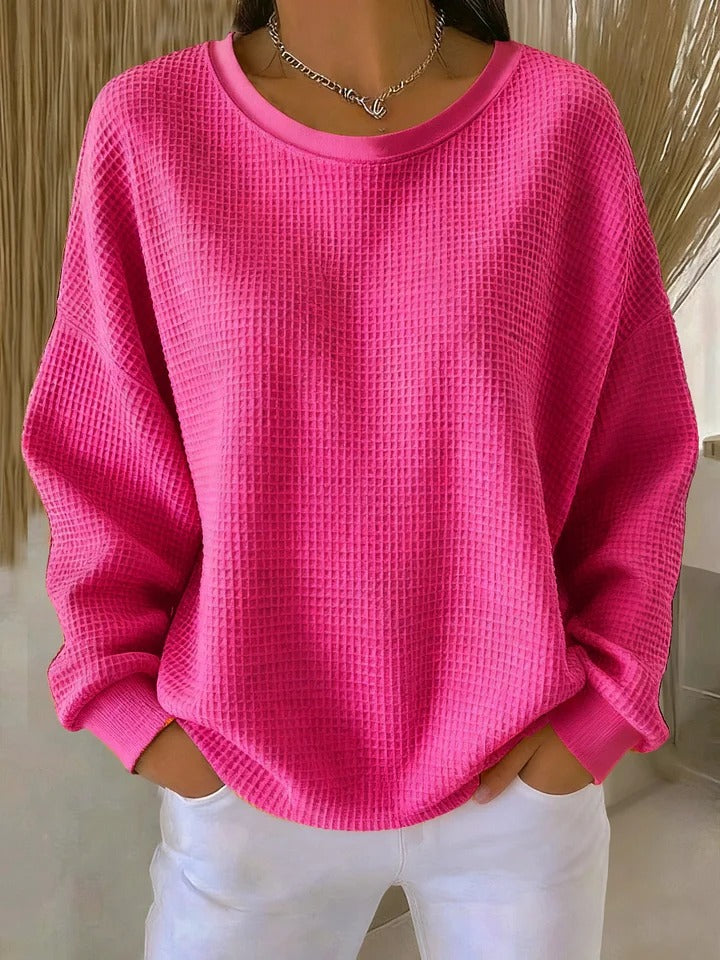 Women's Relaxed Textured Sweater – Everyday Long Sleeve Pullover