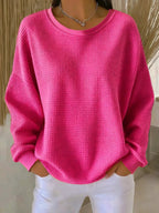 Women's Relaxed Textured Sweater – Everyday Long Sleeve Pullover