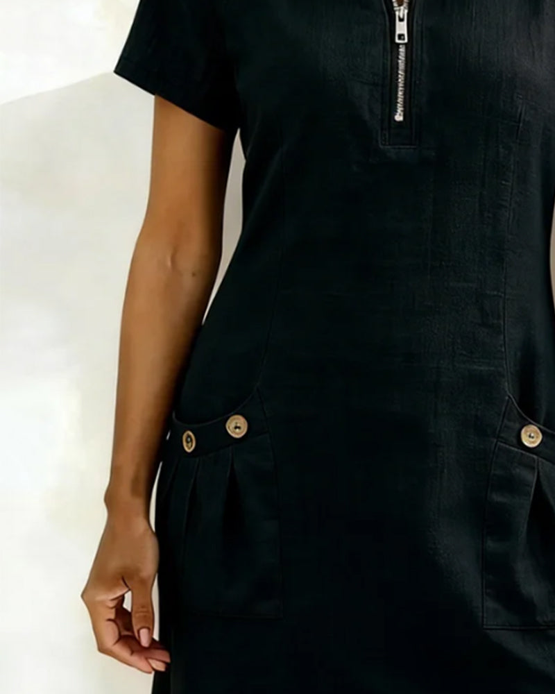 Women's A-Line Zip Front Dress – Flared Day Dress