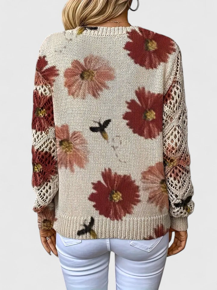 Women's V-Neck Floral Cardigan – Button Front Patterned Knit Cardigan