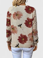 Women's V-Neck Floral Cardigan – Button Front Patterned Knit Cardigan