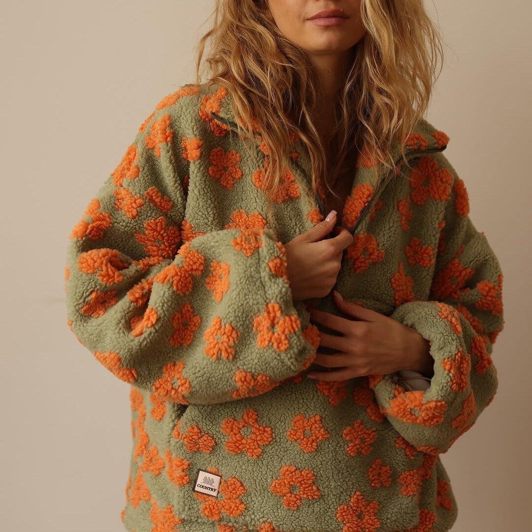 Women's Floral Jacquard Sweater – Relaxed Knit Pullover