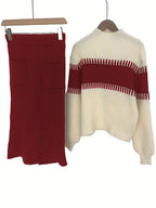 Women's Ribbed Knit Skirt Set – High Neck Sweater Co-Ord