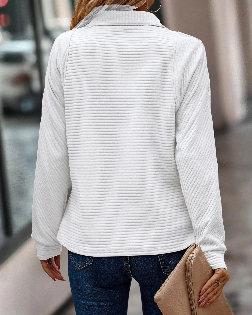 Women's Half-Zip V-Neck Sweater – Collared Zip Knit Pullover